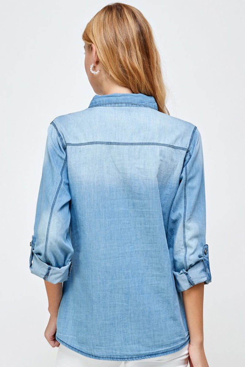 Sweet Girl Chambray Denim Blouse