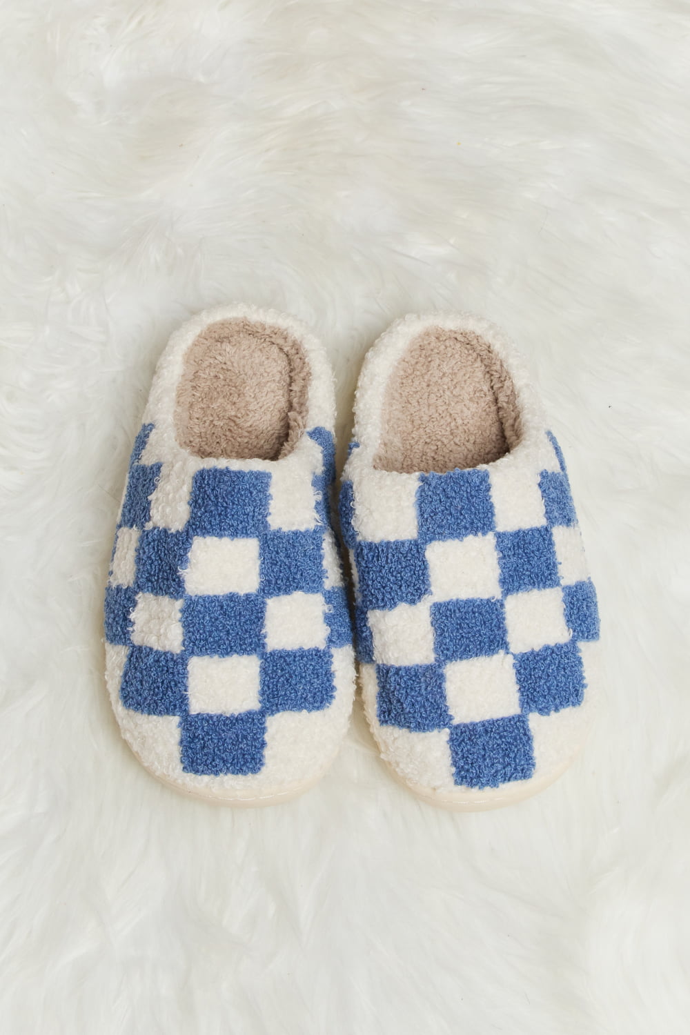 Melody Checkered Print Plush Slide Slippers