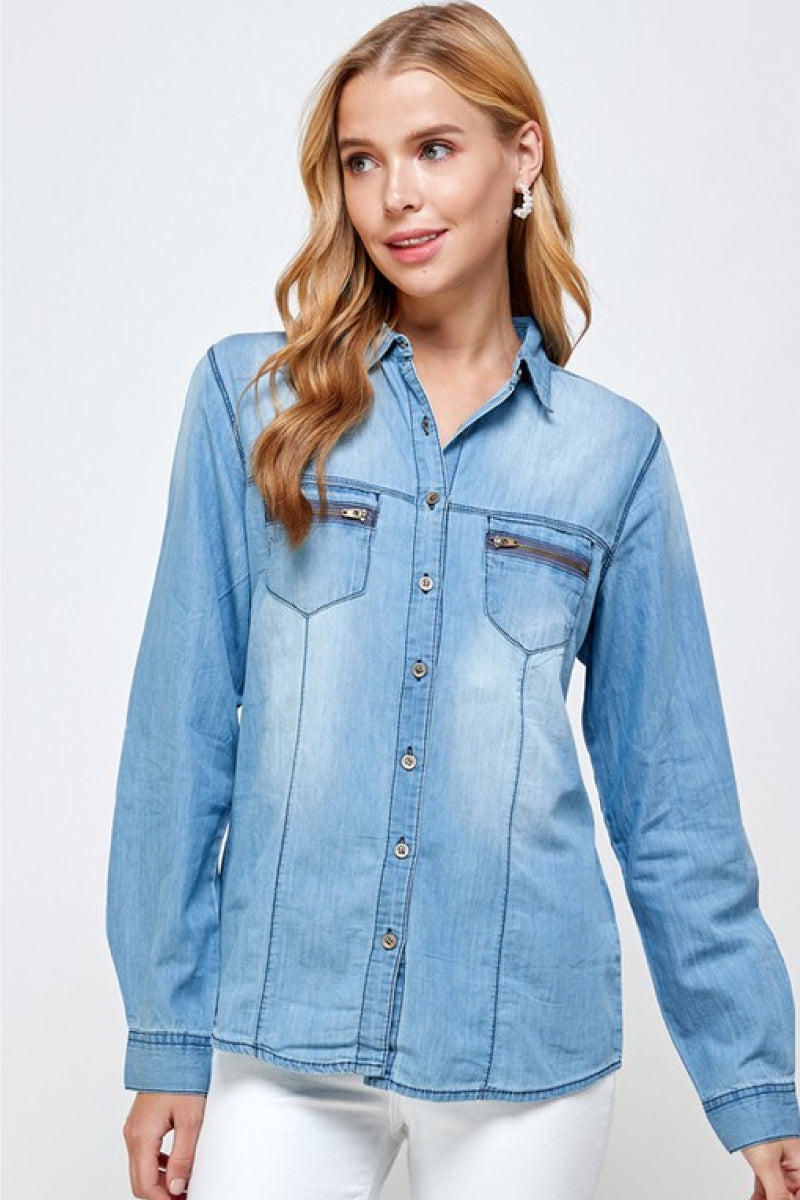 Sweet Girl Chambray Denim Blouse