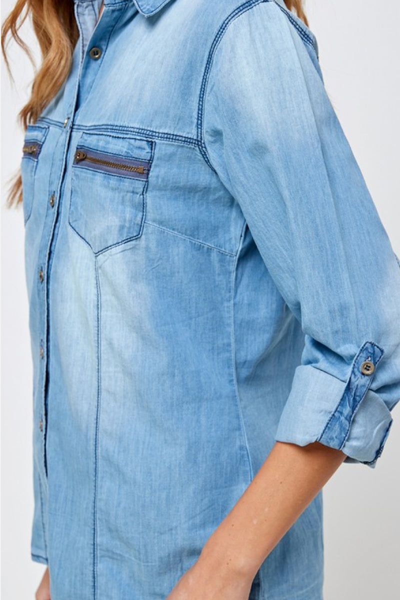 Sweet Girl Chambray Denim Blouse