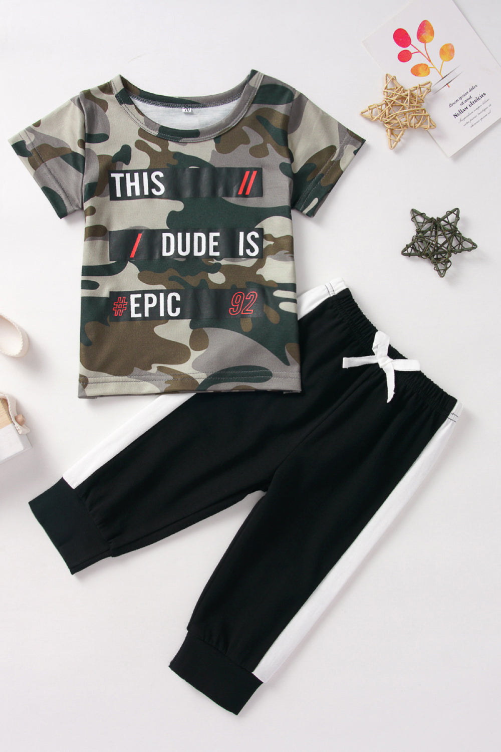 Baby Camouflage T-Shirt and Side Stripe Pants Set