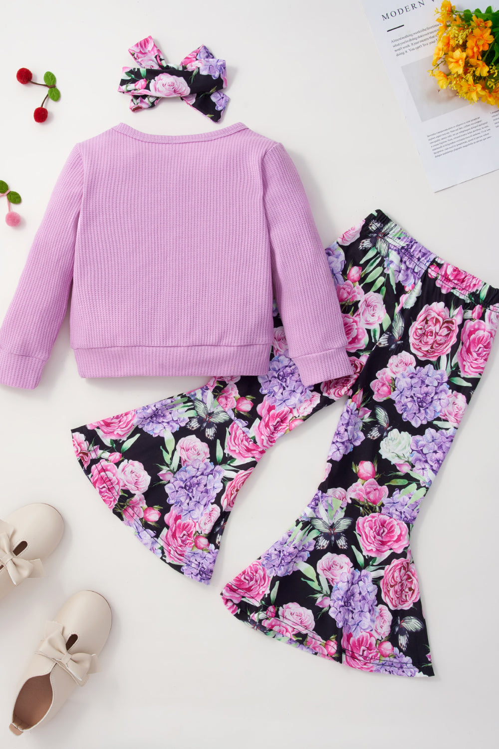 Baby Girls' Top and Floral Bell Bottoms Pants Set