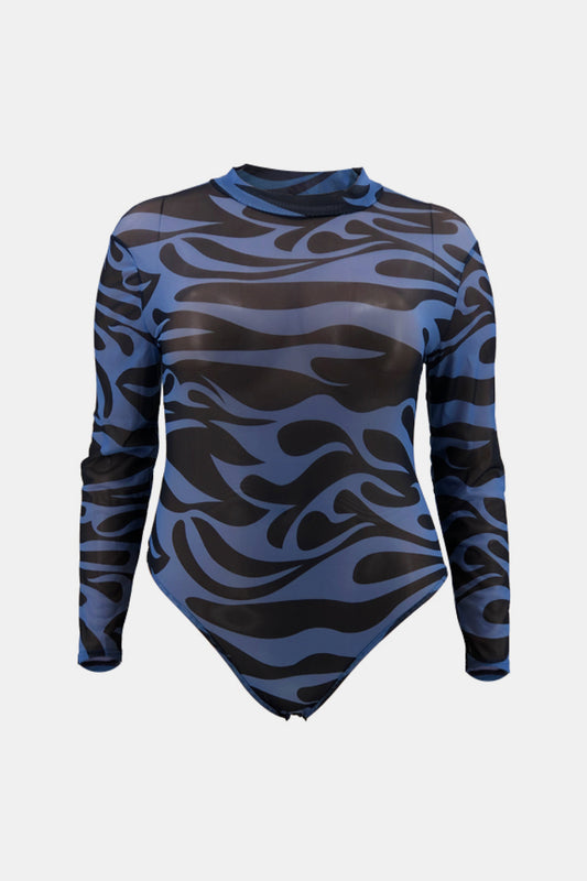 Full Size Abstract Print Mock Neck Bodysuit