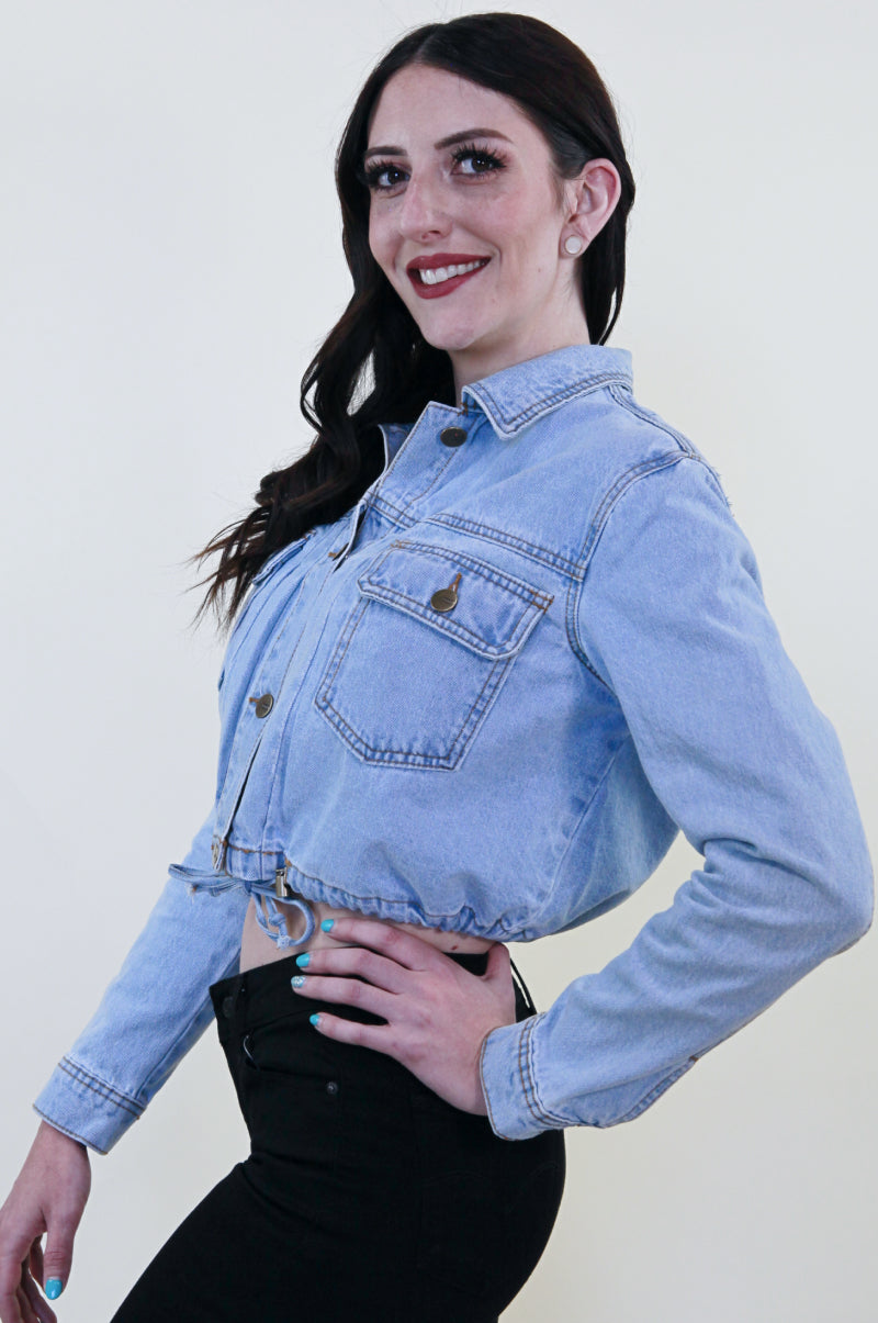 Mono B Drawstring Cropped Denim Jacket