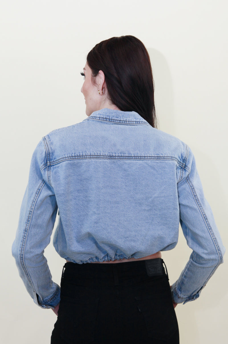 Mono B Drawstring Cropped Denim Jacket