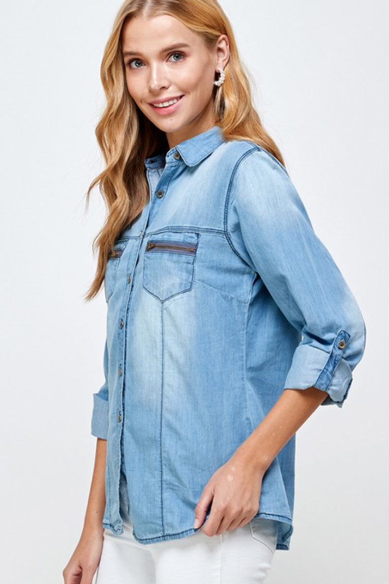 Sweet Girl Chambray Denim Blouse