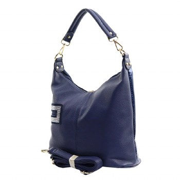 Blue suede rhinestone handbag