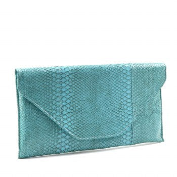 Turquoise snakeskin clutch