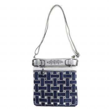 Denim and silver rhinestone crossbody