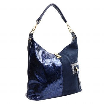 Blue suede rhinestone handbag