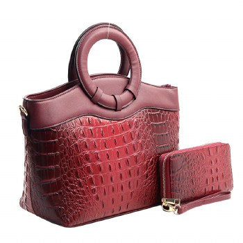 Burgundy croc handbag