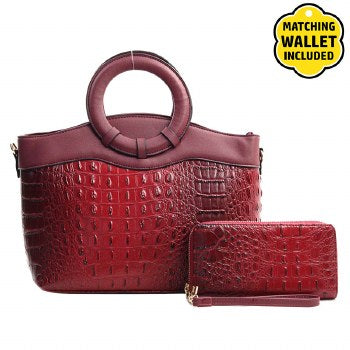 Burgundy croc handbag