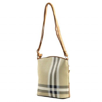 Brown and beige plaid crossbody