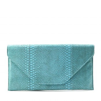 Turquoise snakeskin clutch