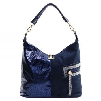 Blue suede rhinestone handbag