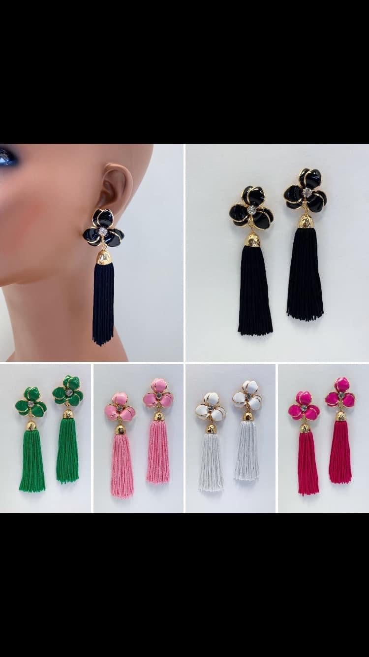 White tassel earings