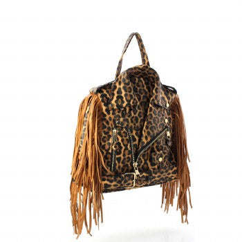 Leopard fringe jacket handbag/backpack