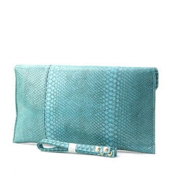 Turquoise snakeskin clutch