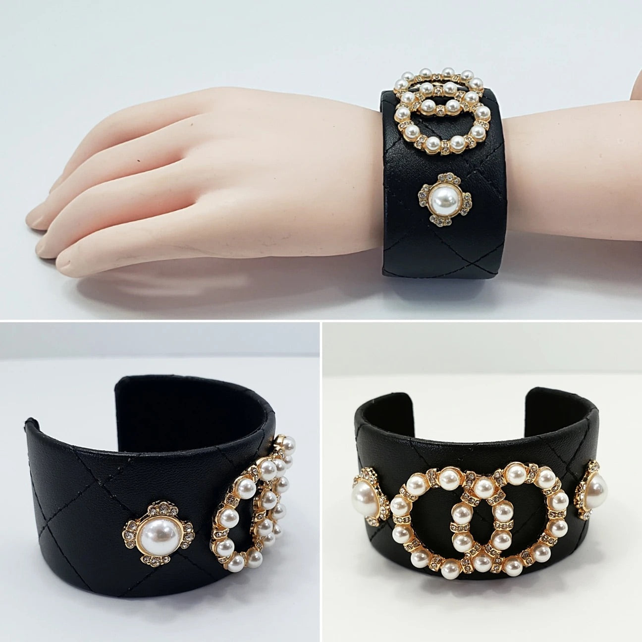 Leather bracelet with pearls