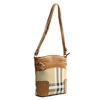 Brown and beige plaid crossbody