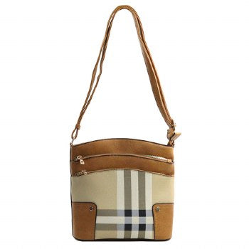 Brown and beige plaid crossbody